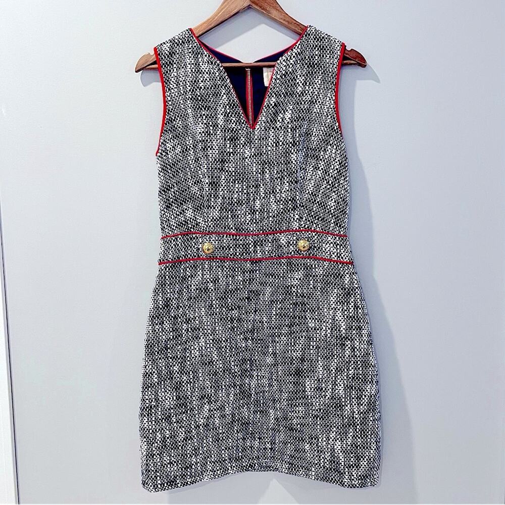 Sail to Sable Black and White Tweed Dress with Red Trim BNWT